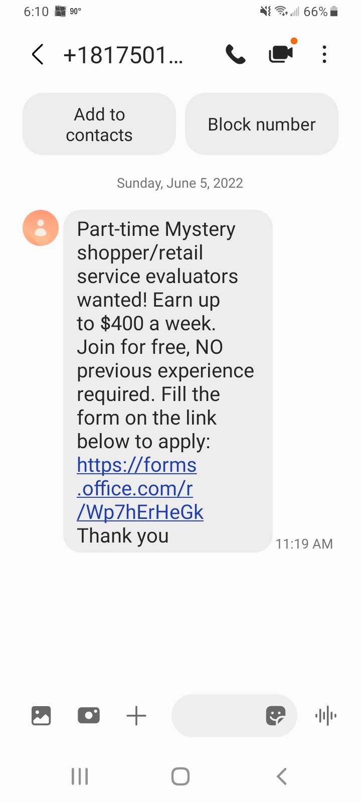Scam Text Message - 2022