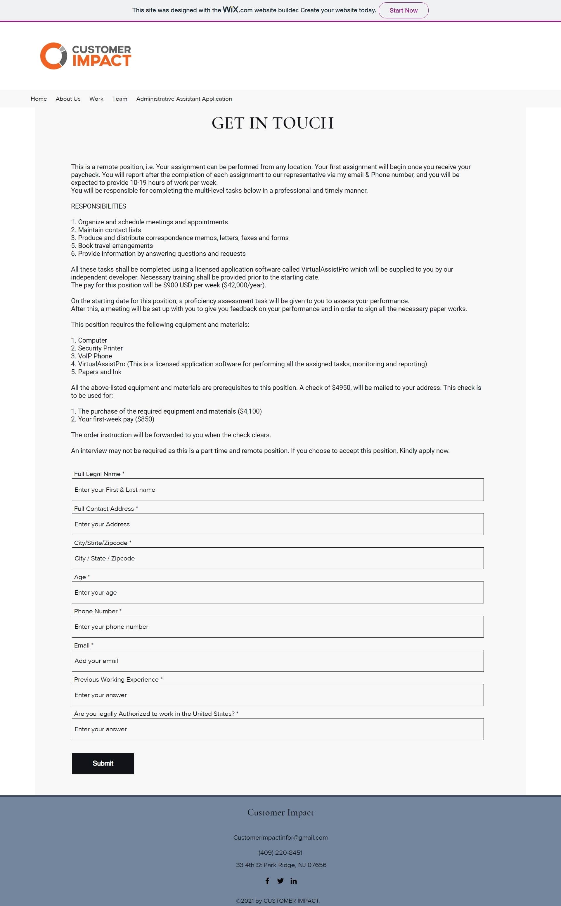 Scam Warning - Imposter Website Application Form